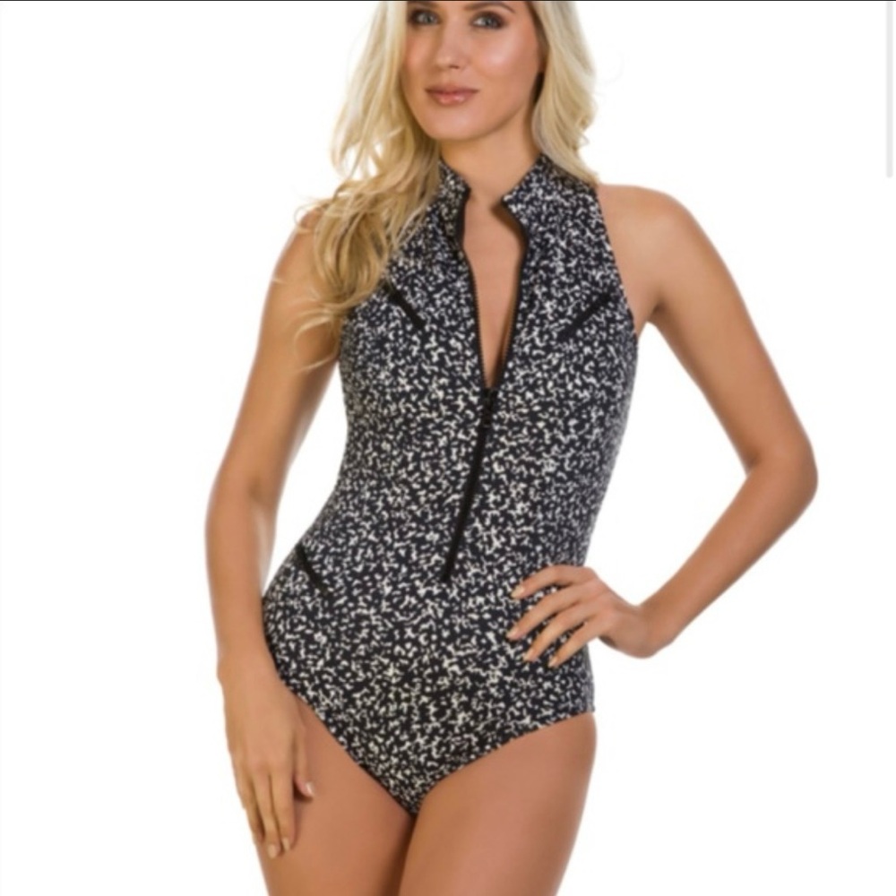 Magicsuit Black and White Zip-Front One Piece Swimsuit